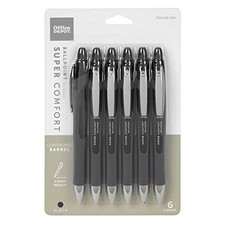 Retractable Ballpoint Pens With Grip, Medium Point, 1.0 mm, Black Barrel,