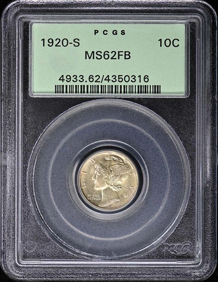 1920-S 10C Mercury Dime PCGS MS62FB