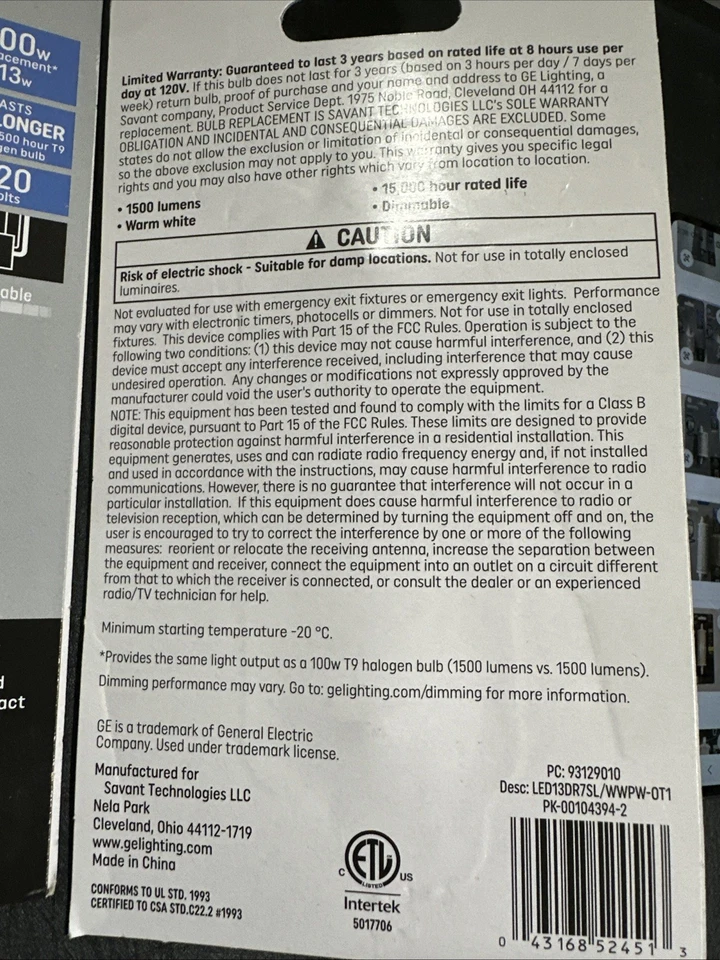 2 GE Specialty LED dimmable Lightbulb 100W 120V T9. R7s Single Contact Base - Image 3 of 4