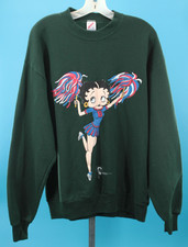 VTG Women's 90s Dark Green Betty Boop Cheerleader Sweatshirt Sz L 1990s