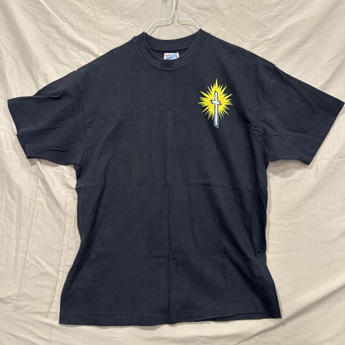 Vintage Jesus T-Shirt Single Stitch 90s Christ Chapel Spell Out Black XL Hanes - Bild 4 von 8