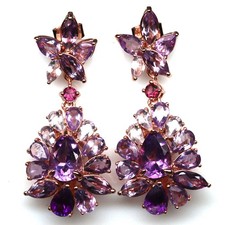 925 Sterling Silver Purple Pink Amethyst & Rhodolite Garnet Earrings Rose Gold