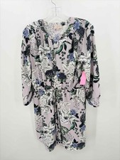Pre-Owned Loft Gray Size Medium Floral Shift Knee Length Long Sleeve Dress