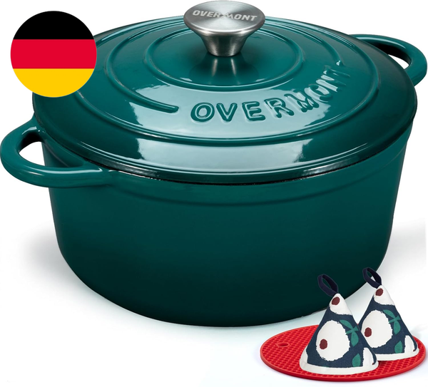 Overmont BräTer Emaille Gusseisen Topf - Schmortopf 24Cm Backofengeeignet - Mit-image