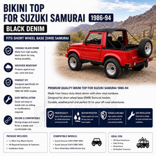 Bikini Top For Suzuki Samurai 1986-94-black Denim Fits Short Wheel Base Samurai Bikini Top For Suzuki Samurai 1986-94-black Denim Fits Short Wheel Base Samurai