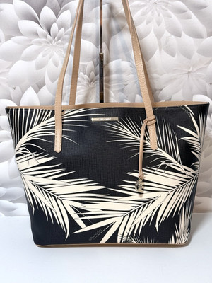 BRAHMIN AVENUE BLACK PALM CANVAS SHOULDER BAG TOTE NWT