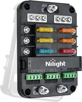 Nilight 6 Way Fuse Relay Block with Acc Control Negative Bus 12V Blade Holder AT