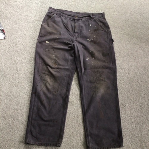 VINTAGE Carhartt Pantalone Tela Uomo 40x32 Grigio Falegname Invecchiato USA - Foto 2 di 5