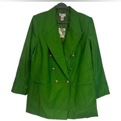 JG Hook Double -Breasted Green Women's Blazer Jacket Size 18W  Button 100% Wool.