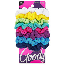 Ouchless Jersey Scrunchies - 8 Ct, Assorted Neon Rainbow Tones, Damage-Free, Den