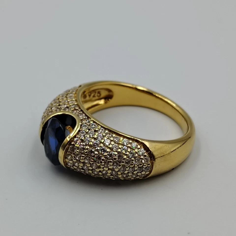 Anel estilo banda Epiphany prata esterlina 925 safira azul Vermeil CZ tamanho 8 - Imagem 3 de 4