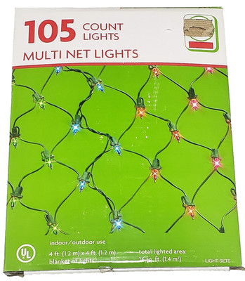 Multi-Color Net Lights 4ft x 4 ft Indoor / Outdoor Green Wire 105 Light Set