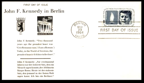 JFK #1246 John F Kennedy VISIT TO GERMANY I AM A BERLINER CACHET FDC VF UNADDR
