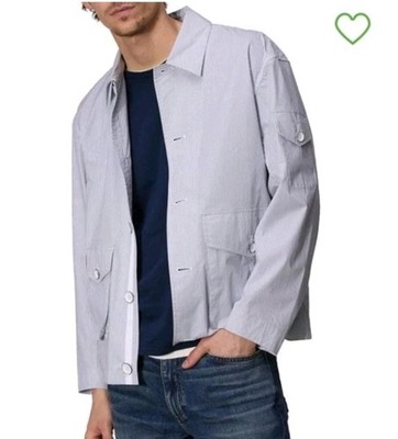 Rag & Bone Mens Sz L Cade Poplin Jacket Lightweight Blue & White Strips 