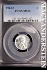 1943-S Lincoln Wheat Cent-PCGS MS 66 Choice Gem BU No Reserve #SLK983