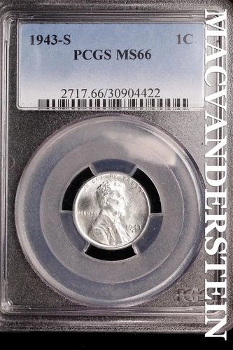 1943-S Lincoln Wheat Cent-PCGS MS 66 Choice Gem BU No Reserve #SLK983