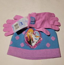 Anna Disney Frozen Blue and Pink Cap  Goves Winter Combo Set Girls