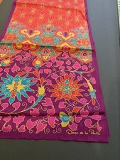 oscar de la renta scarf silk vintage Vibrant Purple Red Turquoise Gold 50  x 11  