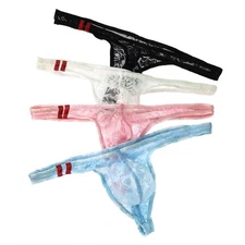 Mens Low Rise Flower Lace Underwear Pouch Thong Stretch Breathable G String