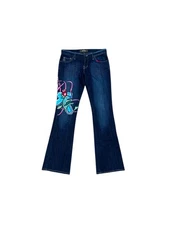  Juniors Switch USA Jeans Size 28 Dark Blue Wash Decorative Stitching Accents