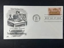 US FDC 1977 Thomas Edison Phonograph Centennial Sound Recording 13c ArtCraft 145