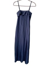 Banana Republic Navy Blue Satin Maxi Dress Size 0 Ruffle Formal Special Occasion
