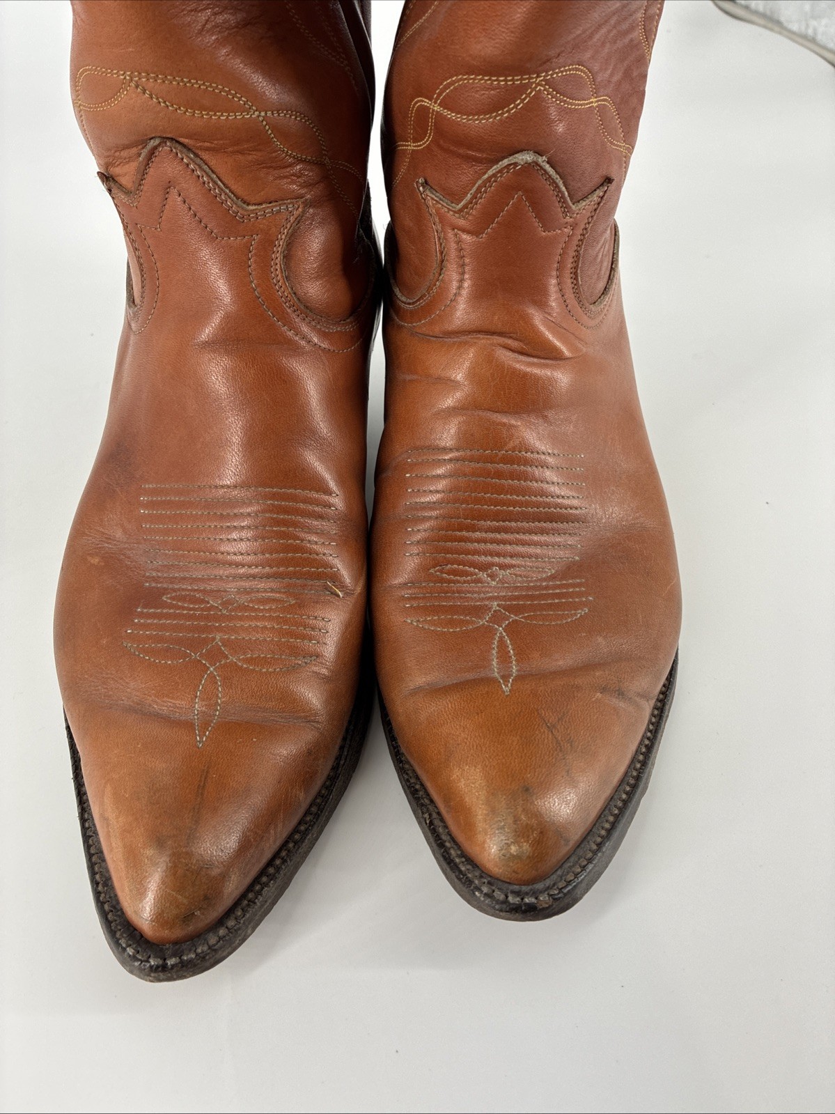 Vtg Tony Lama Leather Cowboy Boots Mens Sz 9.5 E Cognac Western 5055 Blk Label