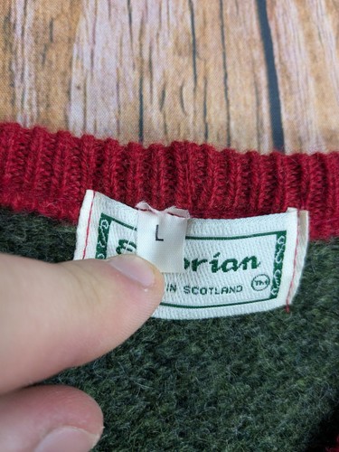 Vintage Equorian Hand Knit Cardigan 100% Shetland Wool Green Floral Womens Large - Picture 8 of 14