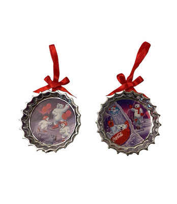 1998's Coca Cola Trim A Tree Bottle Cap Collection Ornament Christmas Lot of 2