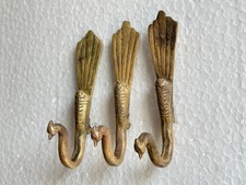 OLD VINTAGE RARE HANDMADE 3 PC BRASS WALL MOUNTING PEACOCK SHAPE HOOK HANGER