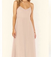 SHOW ME YOUR MUMU Jenn Maxi Bridesmaid Formal V Neck Dress Beige Size XS