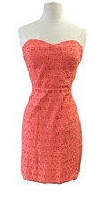 J.Crew Women’s Eyelet Strapless Mini Dress Sz 4 Coral Cotton Preppy