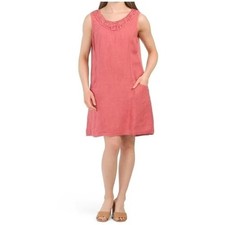 Lungo L'arnoPink 100 Linen Soutache Neck Dress Size: M