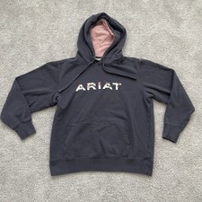 Ariat REAL Hoodie Womens Medium Gray Floral Logo Fleece Pullover Kangaroo Pocket
