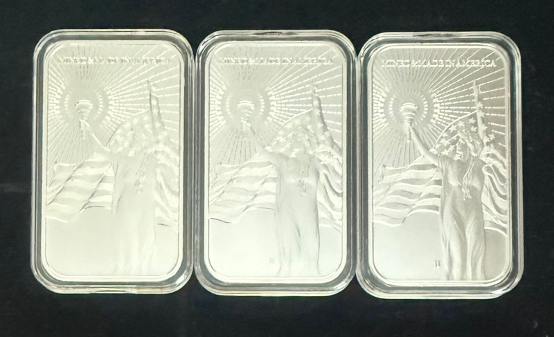 3 OZ (GEM BU) AMERICAN RESERVE SILVER BARS USA MINED. ASAHI REFINING MINTED GEM.