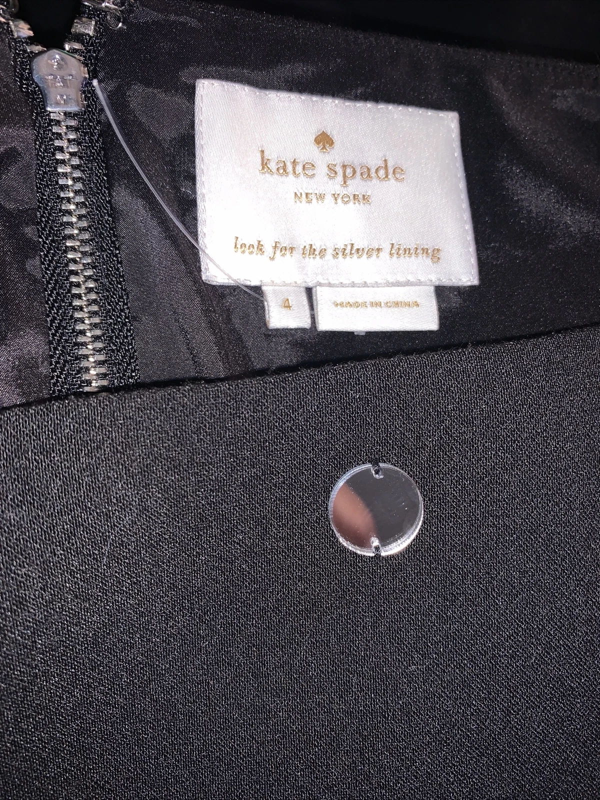 Abito nuovo senza etichette Kate Spade nero specchio paillettes a pois manica 3 4 edizione Ltd taglia 4