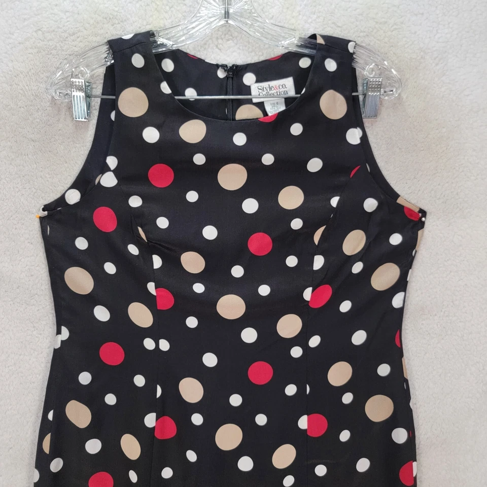 Vestido De Colección Años 90 Style&Co Para Mujer Negro Lunares Seda Cuello Barco Retro Cambio Talla 6 Foto 3 de 4