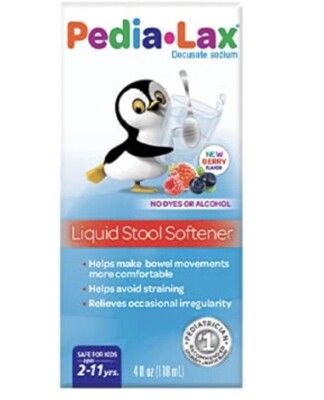 Pedia Lax Liquid Stool Softener Docusate Sodium Berry Flavor 4 Oz