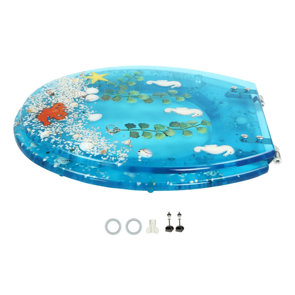 Asiento de inodoro tipo U/V de resina asiento de acuario azul mar pez conchas forma asiento de inodoro Foto 4 de 4