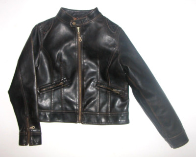 Frida G London Faux Leather Jacket Kids L 14-16 Brown Coat Child Youth