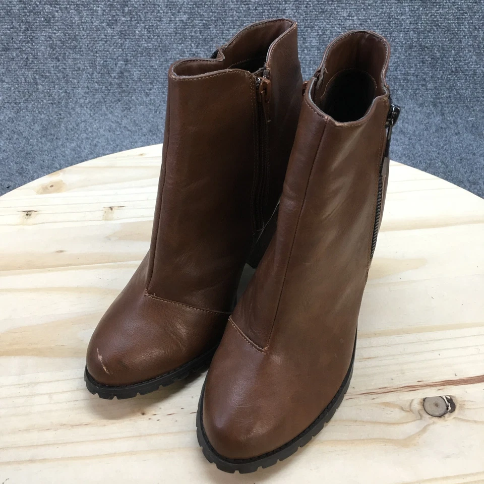 Call It Spring Boots Womens 8 Brown Ankle Booties Block Heels Zip Faux Leather - Image 3 of 4