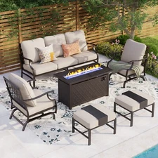 Home Patio Furniture Sets with Fire Pit Table Outdoor Conversation Sofa Sets