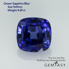 Cut stone - Sapphire Blue Czochralski (Pulled) lab grown facet 9x9mm 4.14-4.69ct