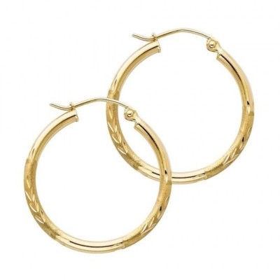 14K ausgefallene massive Gelbgold Diamantschliff Sand Finish Creolen Italien 2 mm