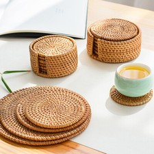 Kitchen Placemats Handmade Rattan Coasters Table Padding Bowl Pad Cup Mats