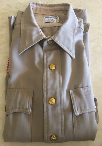 Dress shirt, military, long sleeves w/gold buttons, flag/Army vet patches, 17x33 - Picture 5 of 14