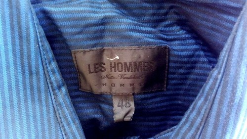 LES HOMMES PINSTRIPED BUTTON-DOWN SHIRT BLUE NAVY SIZE 48 - Picture 7 of 7