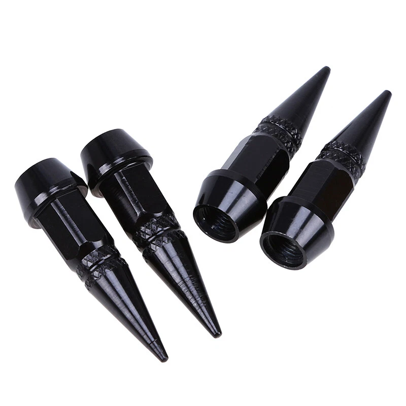 4 peças tampas de ar de alumínio preto metal espiga roda/pneu válvula haste carro-caminhão - Imagem 2 de 4