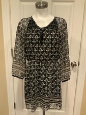 Madewell Black Floral Dress W/ Long Sleeves & Tie At Neck, Size 2 (US)
