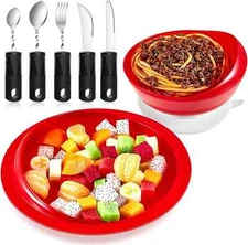 2 Sets Adaptive Utensils for Elderly Bowl and Plate Set Adaptive Self Feeding